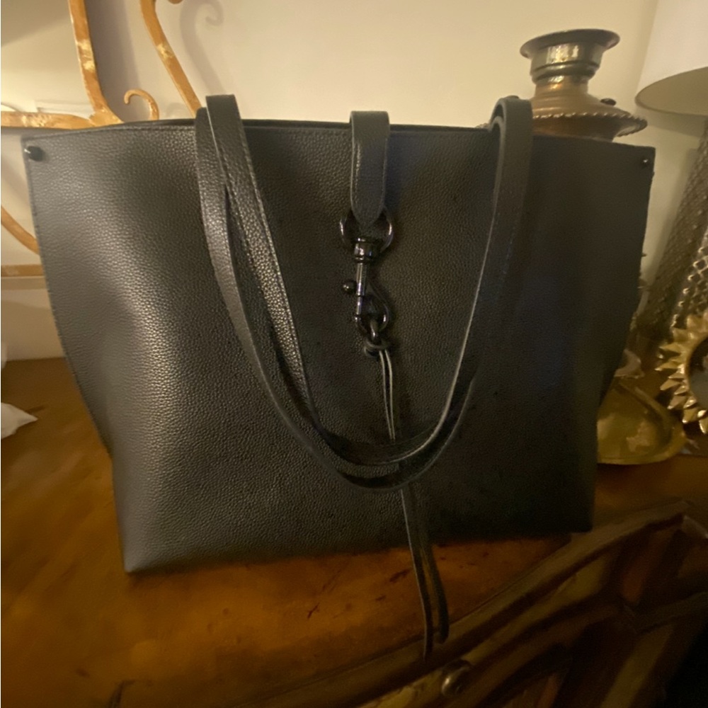 Rebecca Minkoff Megan Large Leather tote in black on black. NWOT excellent.